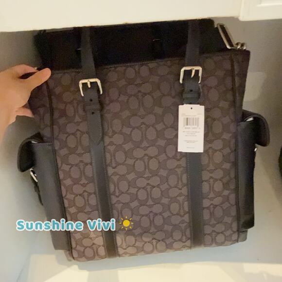 NWT COACH CR325 Sprint Tote Bag in Signature Jacquard Silver/Charcoal/Black - Picture 3 of 9